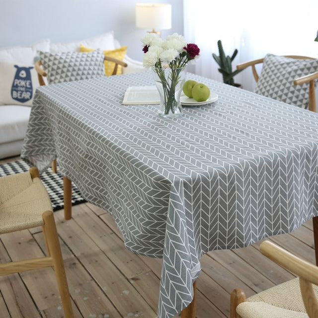 Literary Fresh Geometric Cotton Linen Tablecloth Gray Arrow Rectangular Coffee Table Cloth Desk Cloth — 140x250cm