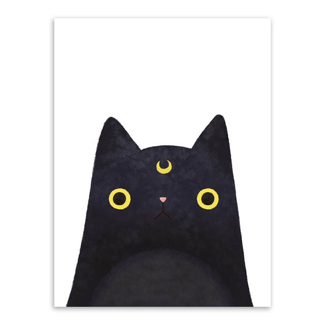 Cute Cat And Avatar Poster Print Canvas Painting Home Art Decoration — Black