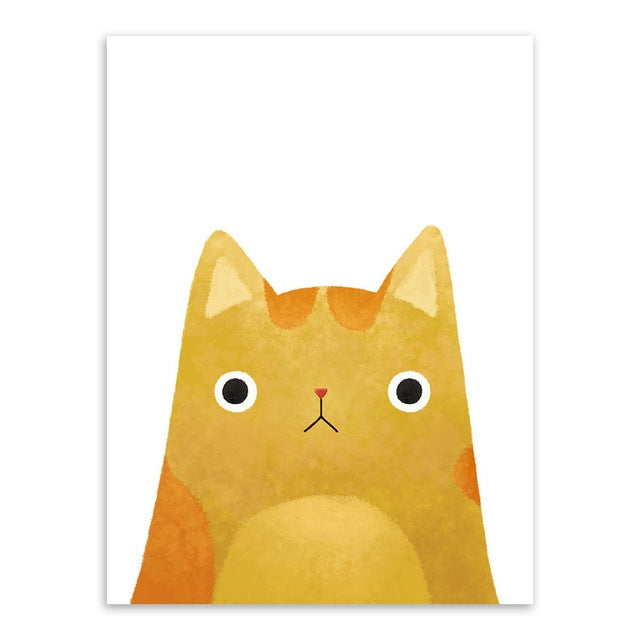 Cute Cat And Avatar Poster Print Canvas Painting Home Art Decoration — Yellow and Black