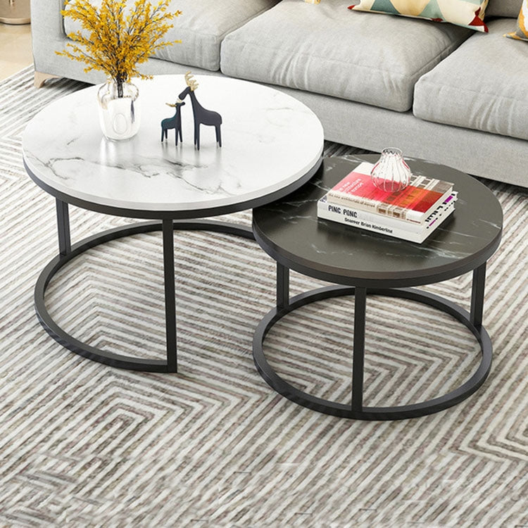 Two-in-one Coffee Table Wrought Iron Table Simple Modern Combination Small Round Table — White Texture + Black Texture