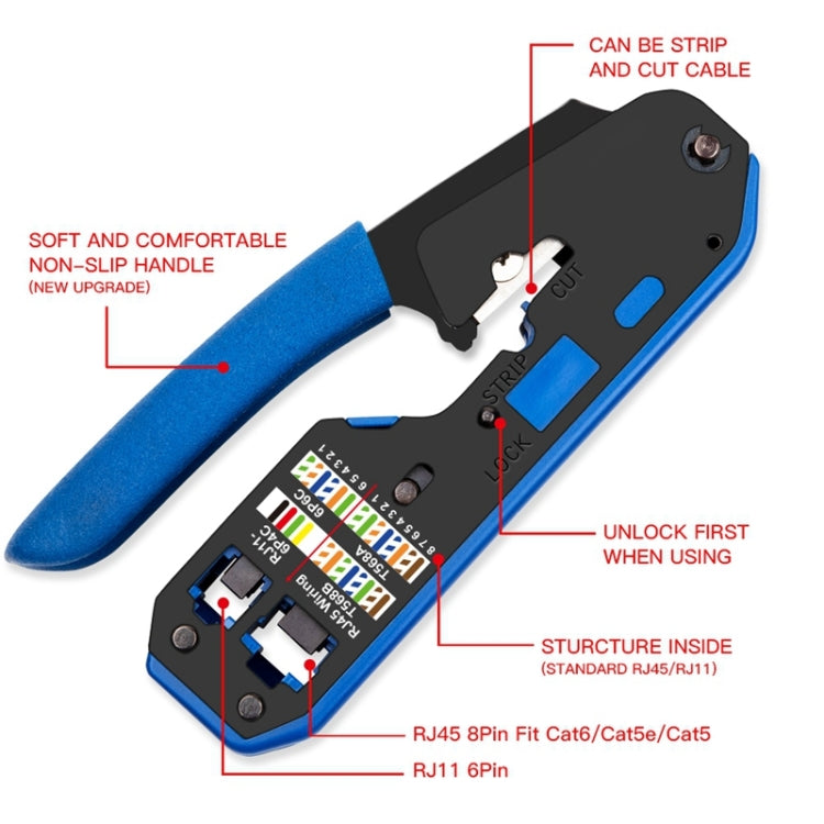 Rj45 Crystal Head 8P6P Network Tool With Stripping Wire Extrusion Crimping Wire Cable Pliers