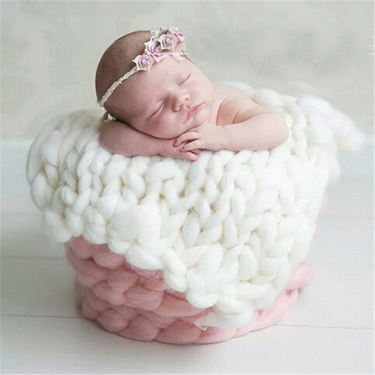 Soft Newborn Photography Prop Chunky Knit Blanket for 100 Days Milestone