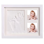 Solid Wood Three-frame BabyHands and Feet Mud Print Photo Frame with Cover — White Photo Frame White Mud