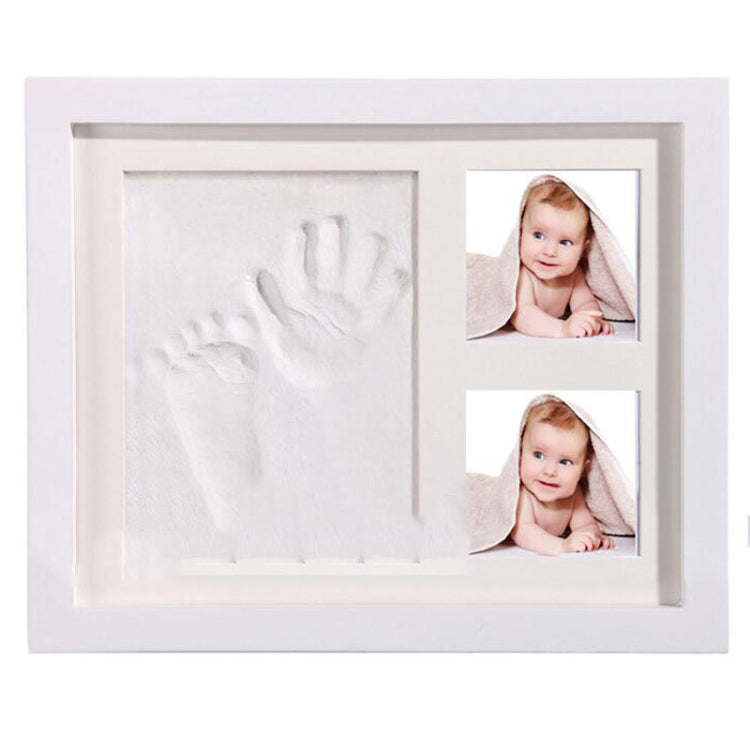 Solid Wood Three-frame BabyHands and Feet Mud Print Photo Frame with Cover — White Photo Frame White Mud