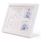Solid Wood Three-frame BabyHands and Feet Mud Print Photo Frame with Cover — White Photo Frame Pink Mud