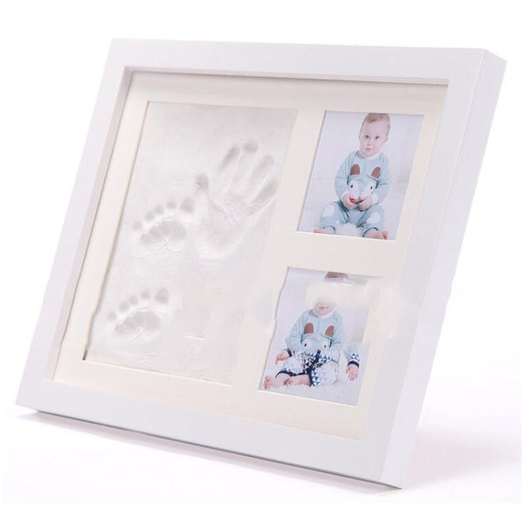 Solid Wood Three-frame BabyHands and Feet Mud Print Photo Frame with Cover — White Photo Frame Pink Mud