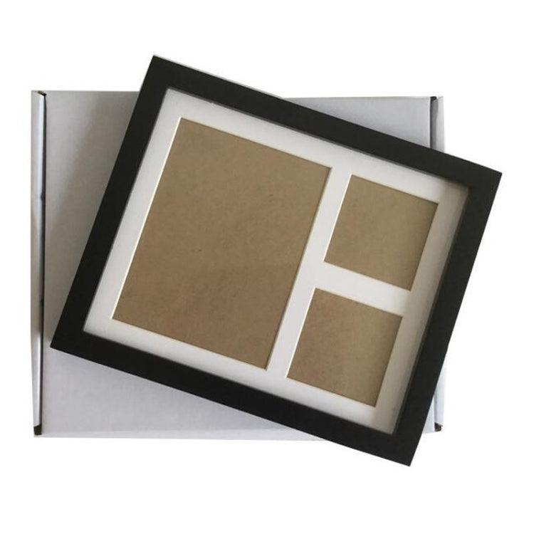 Solid Wood Three-frame BabyHands and Feet Mud Print Photo Frame with Cover — Brown Photo Frame White Mud