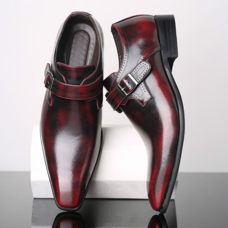 Pointed British Style Men Leather Shoes Buckle Low Heel Shoes — view 10