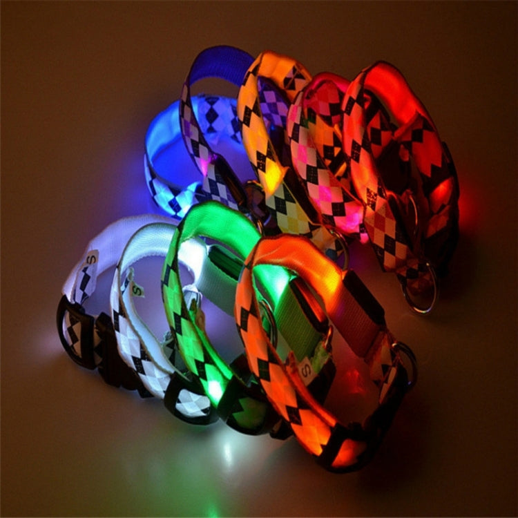 Plaid Pattern Rechargeable LED Glow Light Leads Pet Dog Collar for Small Medium Dogs — Red