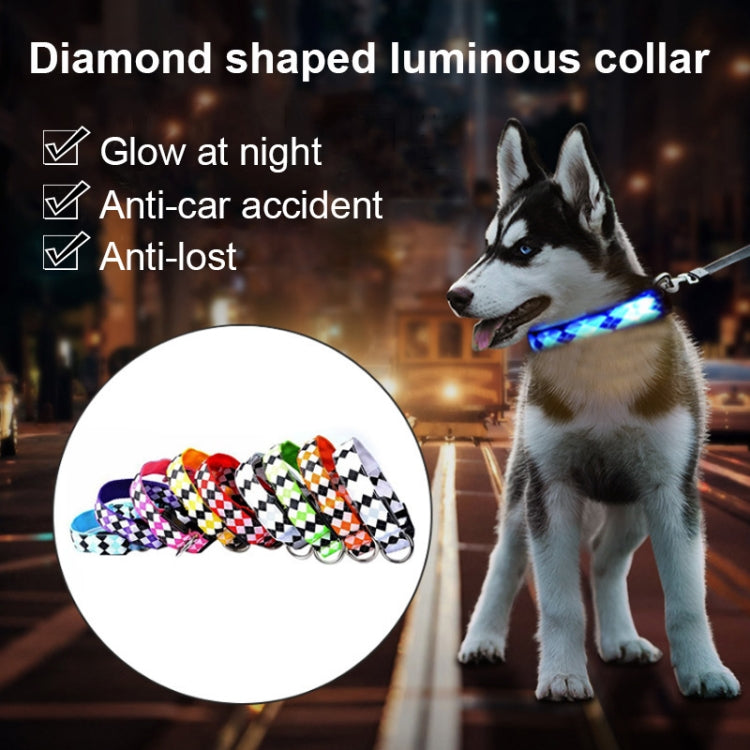 Plaid Pattern Rechargeable LED Glow Light Leads Pet Dog Collar for Small Medium Dogs — Orange