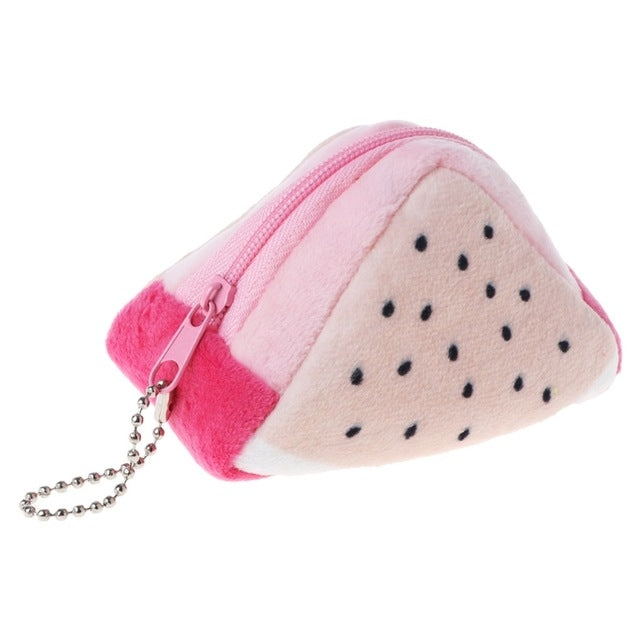 Triangle Plush Fruit Creative Three-dimensional Cute Children Change Bag Key Bag Gift — Pink
