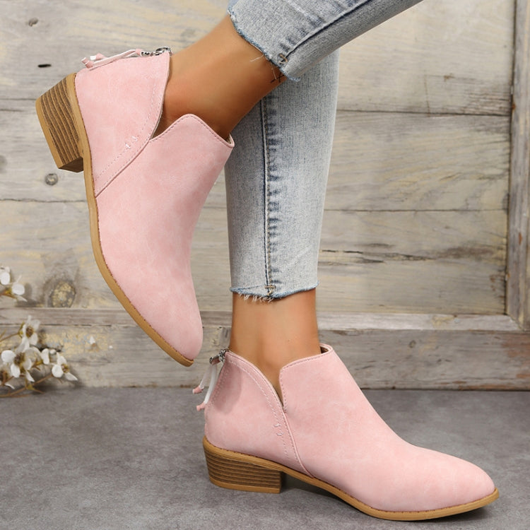 Autumn And Winter Pointed Low-Heeled Boots Women Low Tube Boots