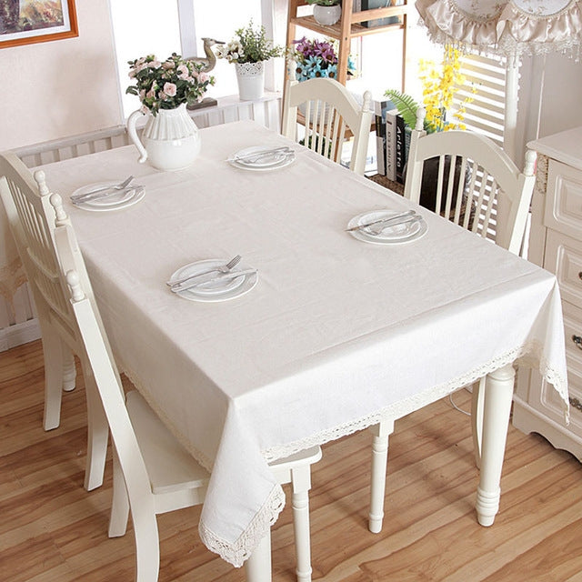 Linen Cotton Thicken Tablecloth Hem Splice Washable Coffee Dinner Table Cloth for Wedding Banquet — view 24