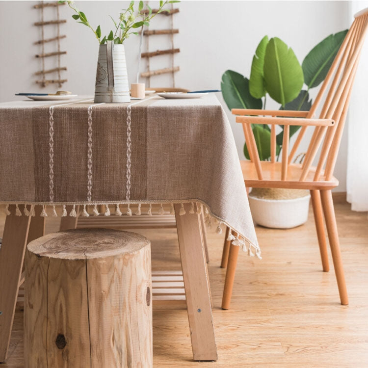 Rectangle Cotton Linen Tassels Dining Tablecloth Wedding Party Kitchen Home Decoration Table Cover — 140x160cm
