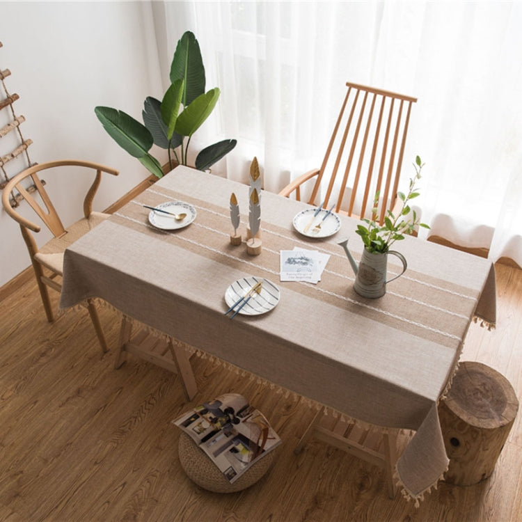 Rectangle Cotton Linen Tassels Dining Tablecloth Wedding Party Kitchen Home Decoration Table Cover — Brown