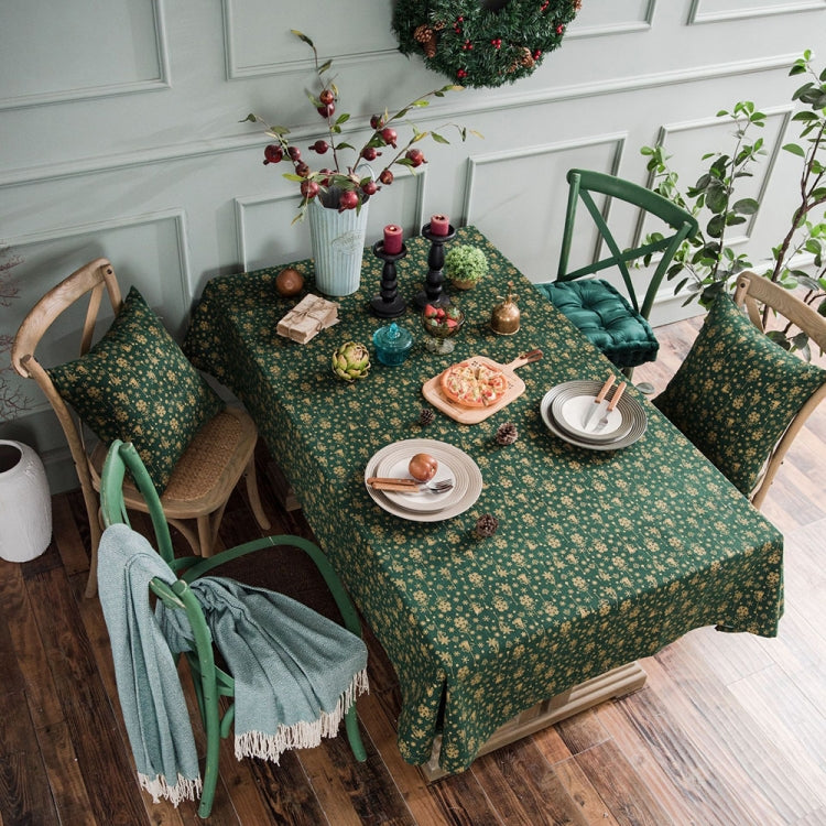 Linen Cotton Christmas Party Tablecloth Rectangle Bronzing Dinning Table Cover — Green