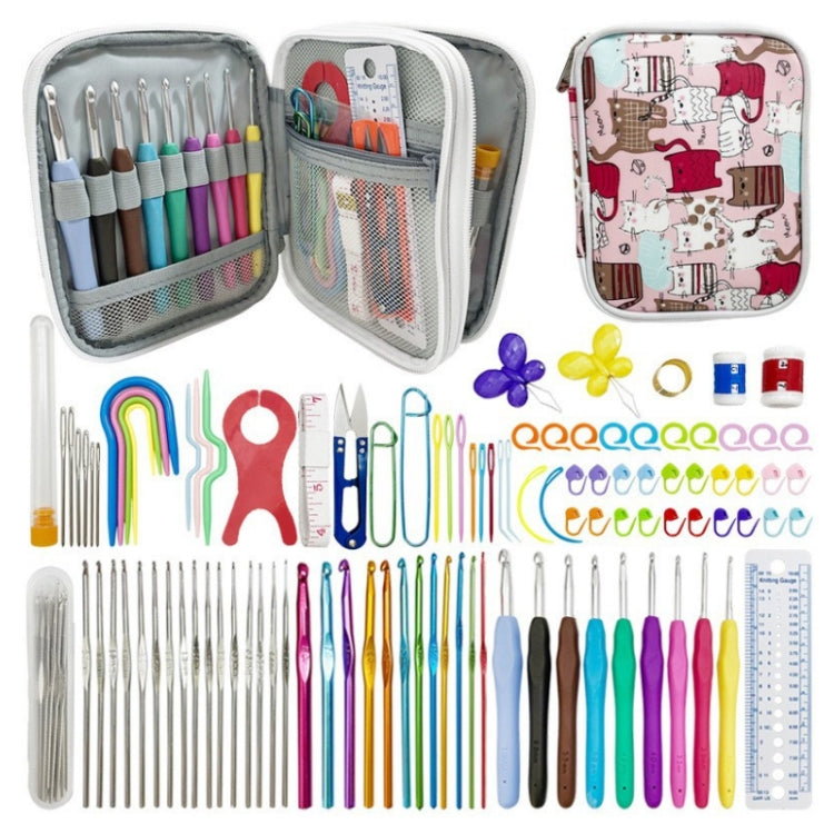 Handmade DIY Sweater Knitting Crochet Tools Material Set — Pink Flower Cat