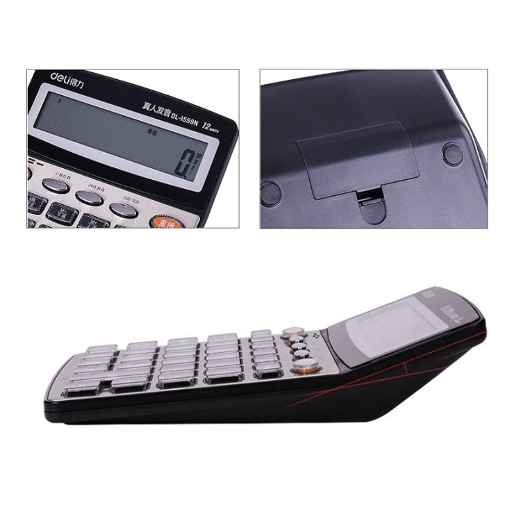 Deli 1559N Live Voice Calculator Multifunctional Office Finance 12-bit Calculator