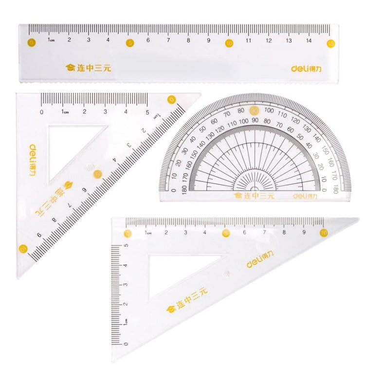 Deli 4 in 1 Student Exam Ruler Four-piece Set Containing Ruler Triangle Protractor