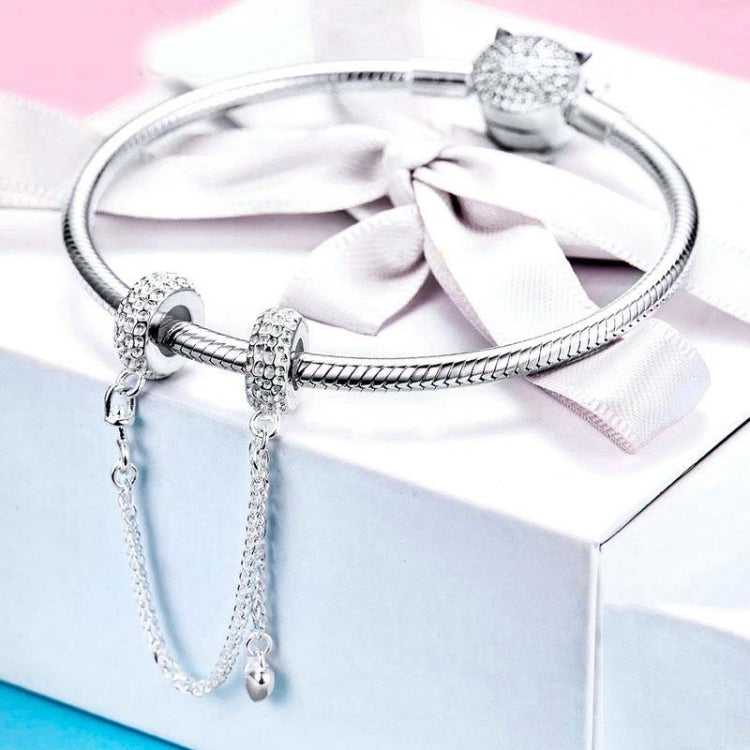 925 Sterling Silver Love Heart Safety Chain Charms Stopper Pendant Women Bracelets DIY Jewelry