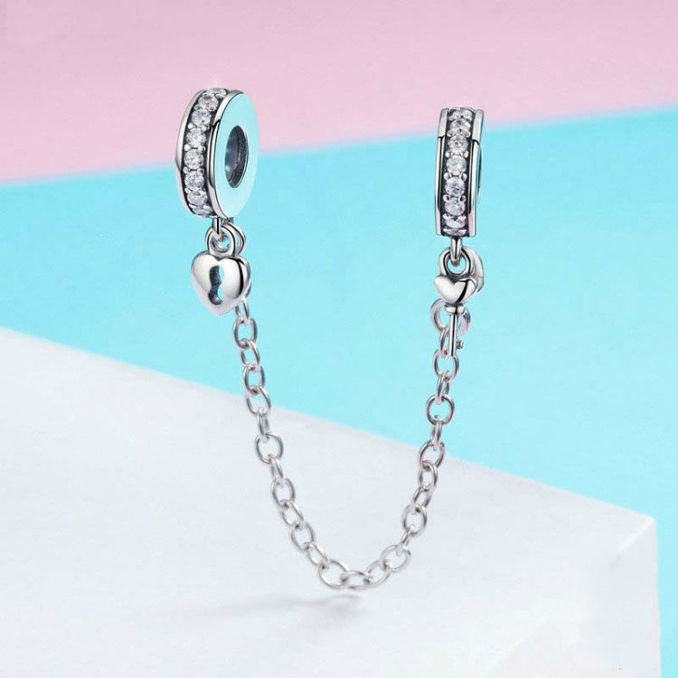 S925 Sterling Silver Stackable Heart-shaped Pendant Safety Chain