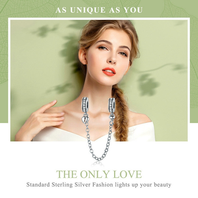 S925 Sterling Silver Stackable Heart-shaped Pendant Safety Chain