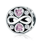 925 Sterling Silver Infinity Love Pink Heart Crystal Beads Charm Bracelets Jewelry