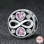 925 Sterling Silver Infinity Love Pink Heart Crystal Beads Charm Bracelets Jewelry