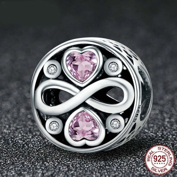 925 Sterling Silver Infinity Love Pink Heart Crystal Beads Charm Bracelets Jewelry
