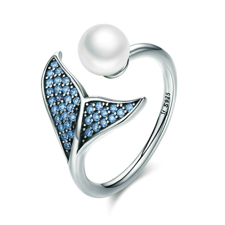 Female Sterling Silver Open Diamond Ring Mermaid Foam Pearl Ring