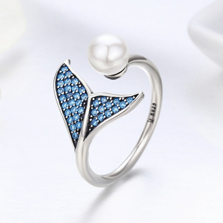 Female Sterling Silver Open Diamond Ring Mermaid Foam Pearl Ring
