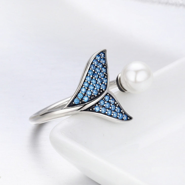 Female Sterling Silver Open Diamond Ring Mermaid Foam Pearl Ring