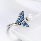 Female Sterling Silver Open Diamond Ring Mermaid Foam Pearl Ring