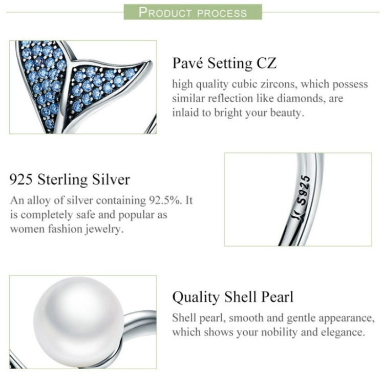 Female Sterling Silver Open Diamond Ring Mermaid Foam Pearl Ring