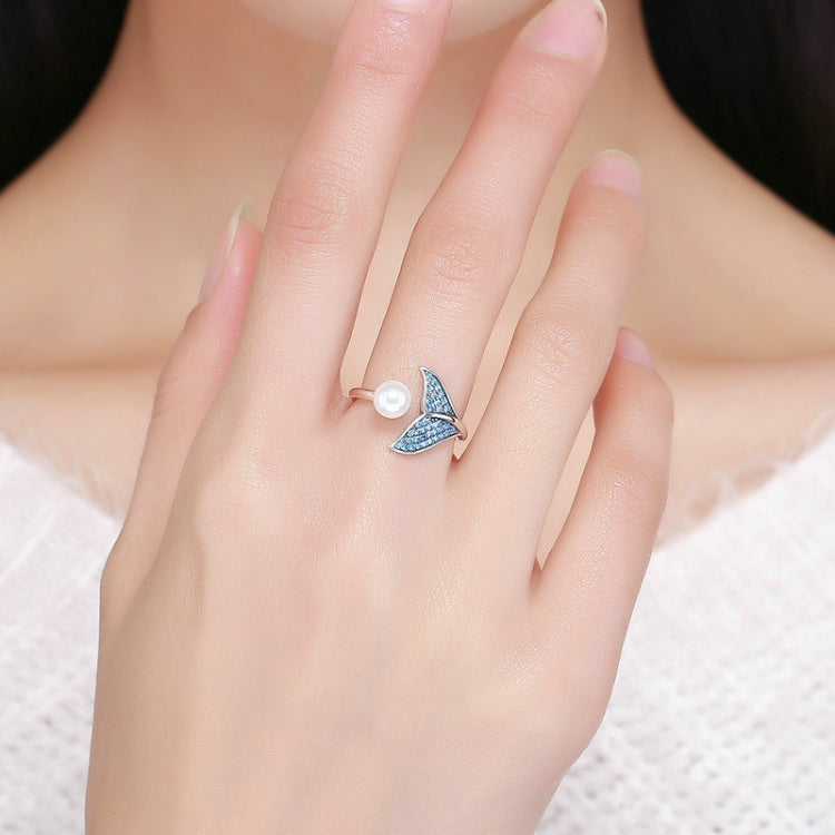 Female Sterling Silver Open Diamond Ring Mermaid Foam Pearl Ring