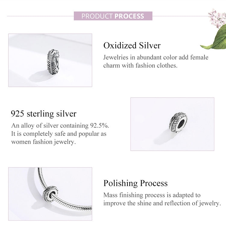 925 Sterling Silver Bohemia Feather Beads For Women DIY Bracelet Accessories
