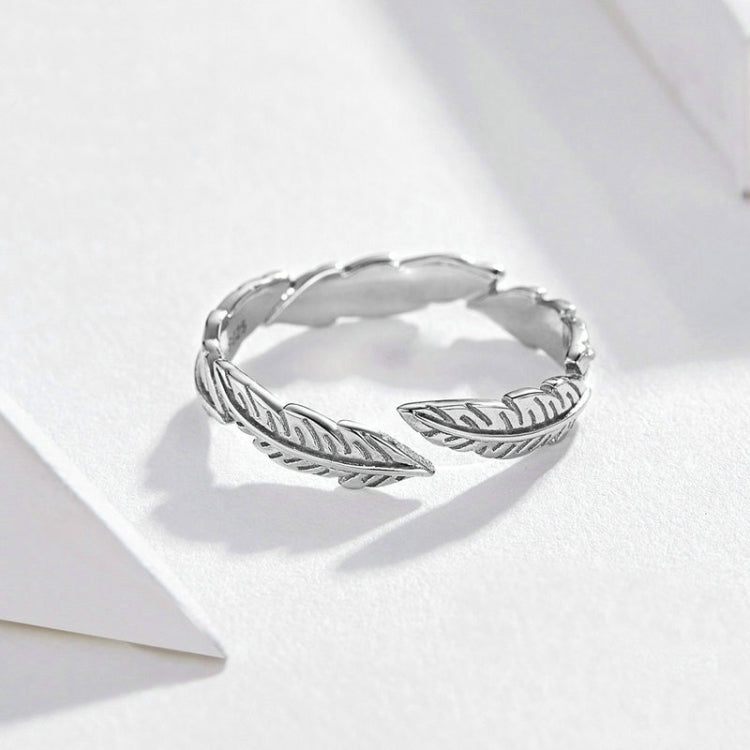 Sterling Silver Ring White Feather Ring Fashion Simple Ring