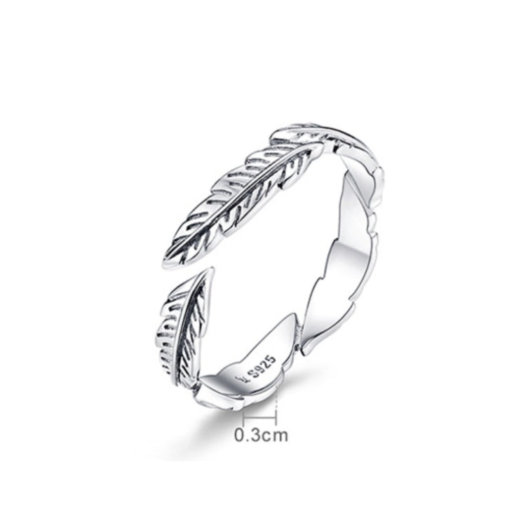 Sterling Silver Ring White Feather Ring Fashion Simple Ring