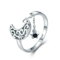 S925 Sterling Silver Ring Starlight Moon Sky Open Ring