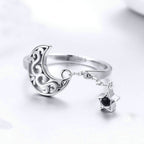 S925 Sterling Silver Ring Starlight Moon Sky Open Ring