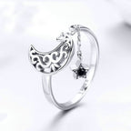S925 Sterling Silver Ring Starlight Moon Sky Open Ring