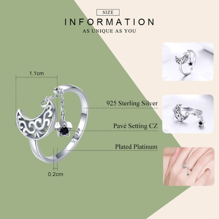 S925 Sterling Silver Ring Starlight Moon Sky Open Ring