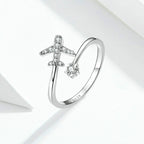 925 Sterling Silver Ring Plane Zircon Open White Gold Plated Ring