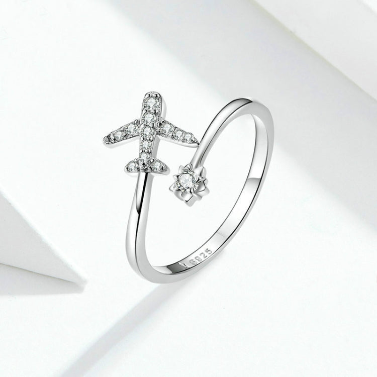 925 Sterling Silver Ring Plane Zircon Open White Gold Plated Ring