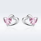 Heart-shaped S925 Sterling Silver Earrings with Gemstones