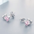 Heart-shaped S925 Sterling Silver Earrings with Gemstones