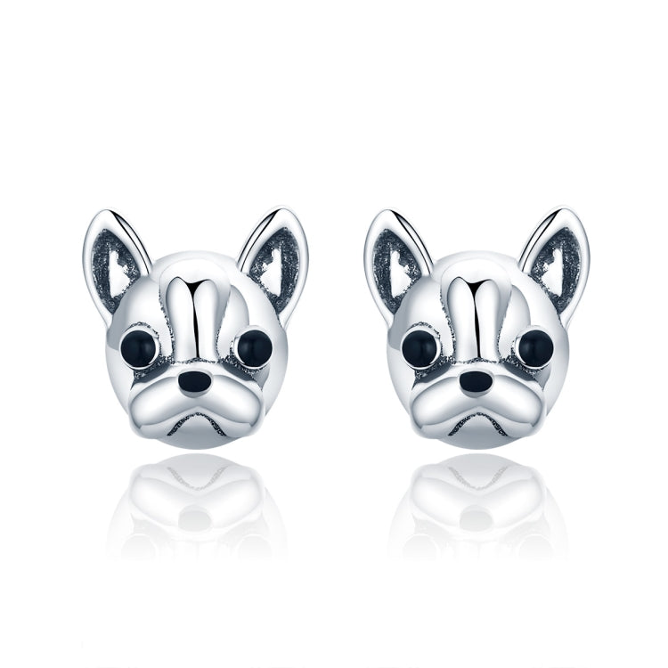 S925 Sterling Silver Animal Earrings Bulldog Plain Silver Earrings