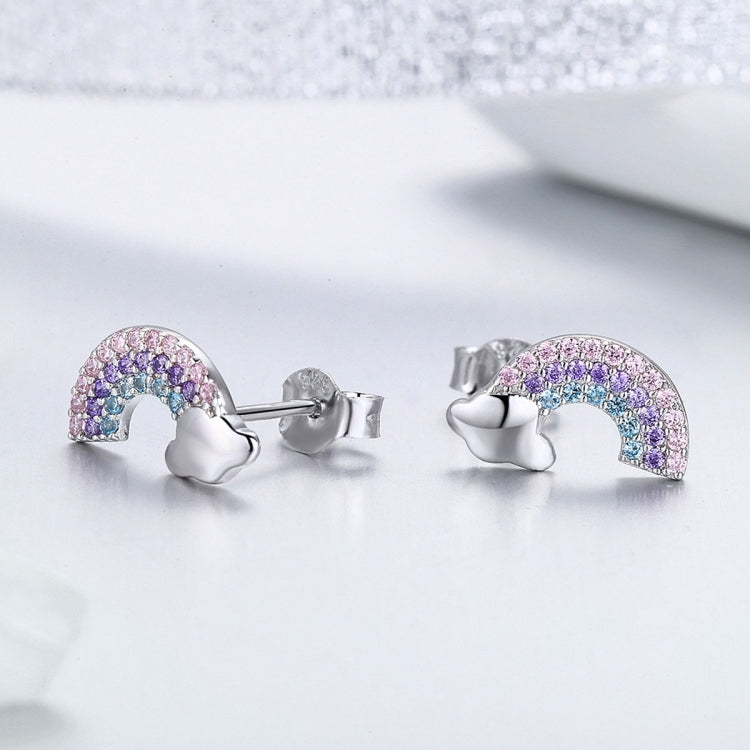 Rainbow S925 Sterling Silver Stud Earrings Diamonds Hypoallergenic Earrings