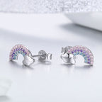 Rainbow S925 Sterling Silver Stud Earrings Diamonds Hypoallergenic Earrings