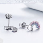 Rainbow S925 Sterling Silver Stud Earrings Diamonds Hypoallergenic Earrings